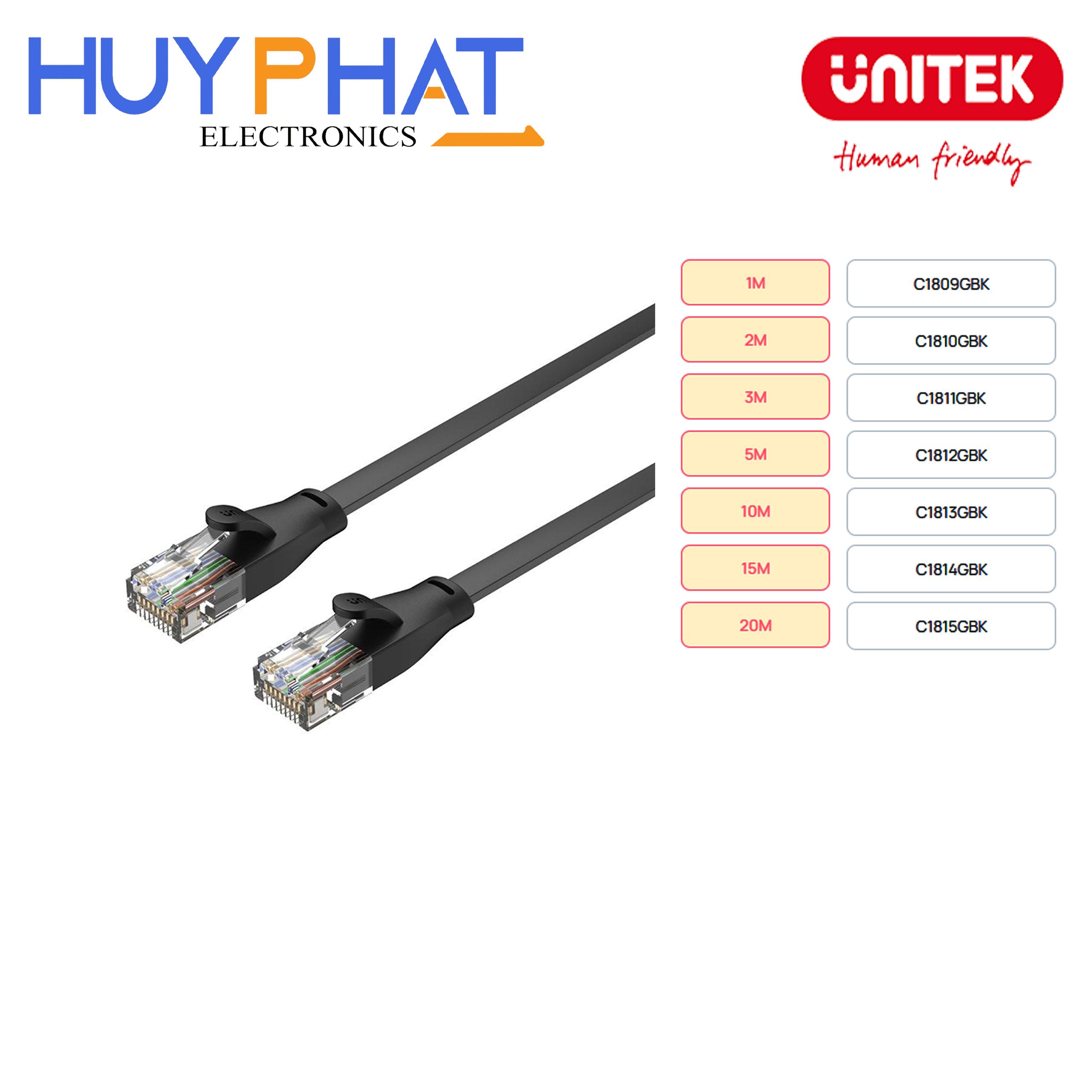 Cáp mạng dẹp Cat6 UTP dài đến 20m UNITEK C1809GBK