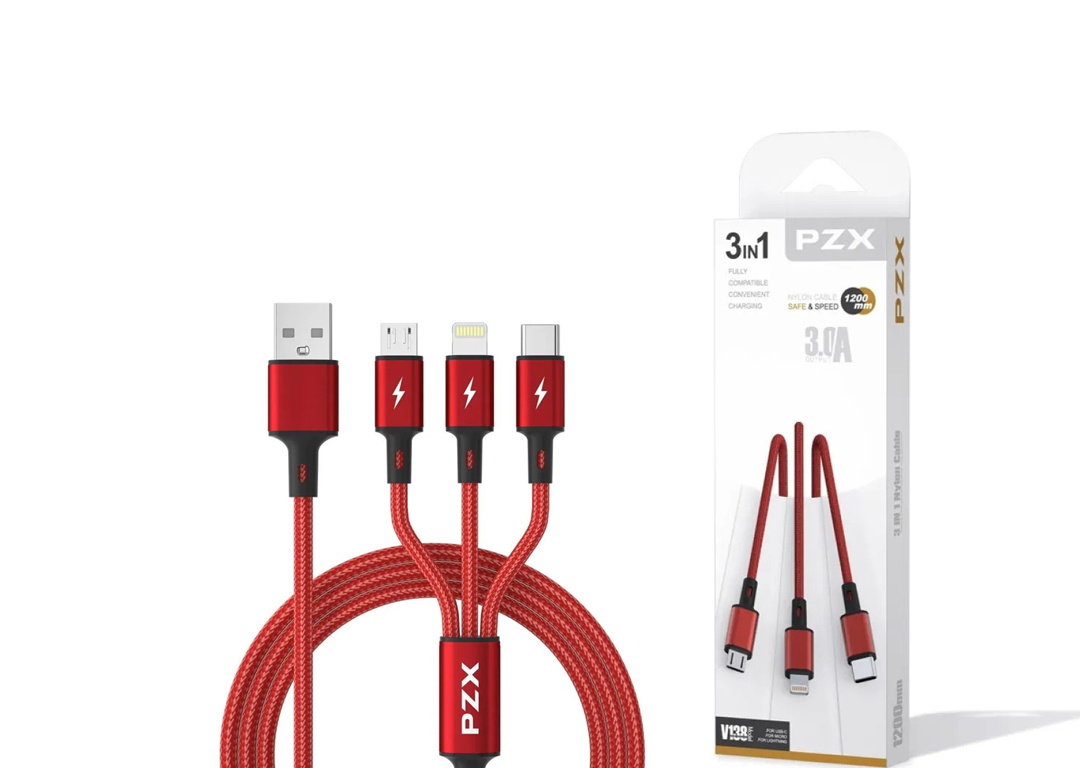 Cáp sạc điện thoại USB -> LIGHTNING/MICRO/TYPE-C PZX V138