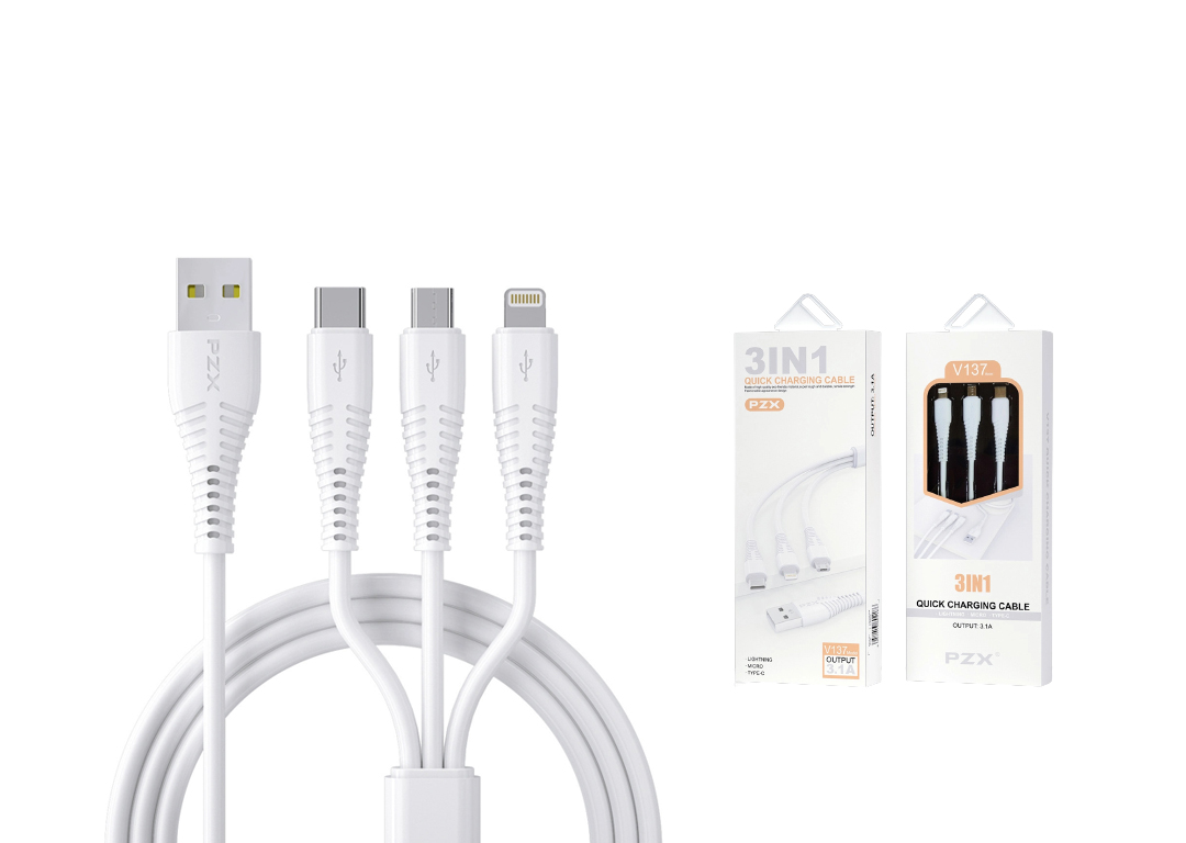 Cáp sạc điện thoại USB -> LIGHTNING/MICRO/TYPE-C PZX V137