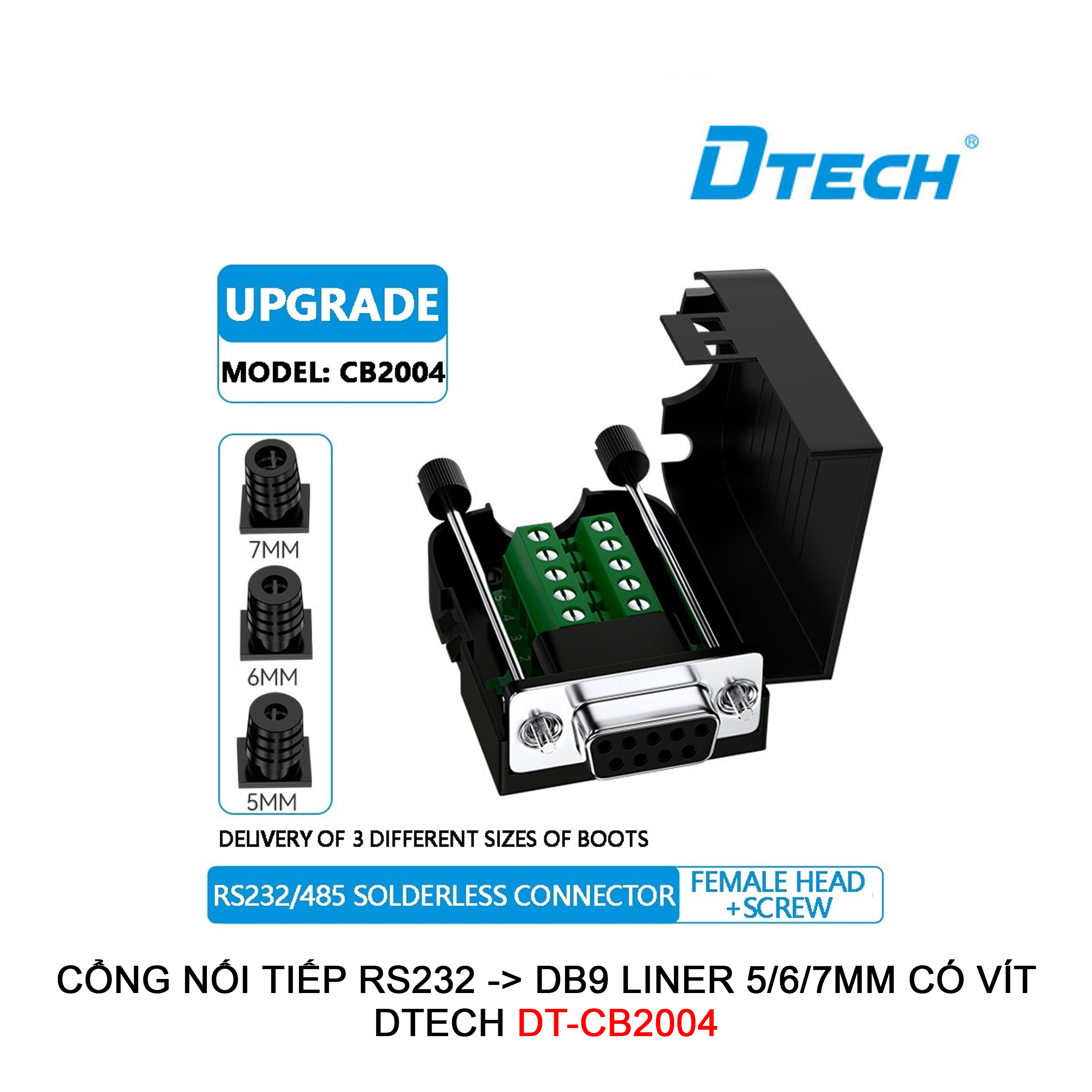 Cổng nối tiếp RS232 -> DB9 Liner 5/6/7mm có vít DTECH DT-CB2004