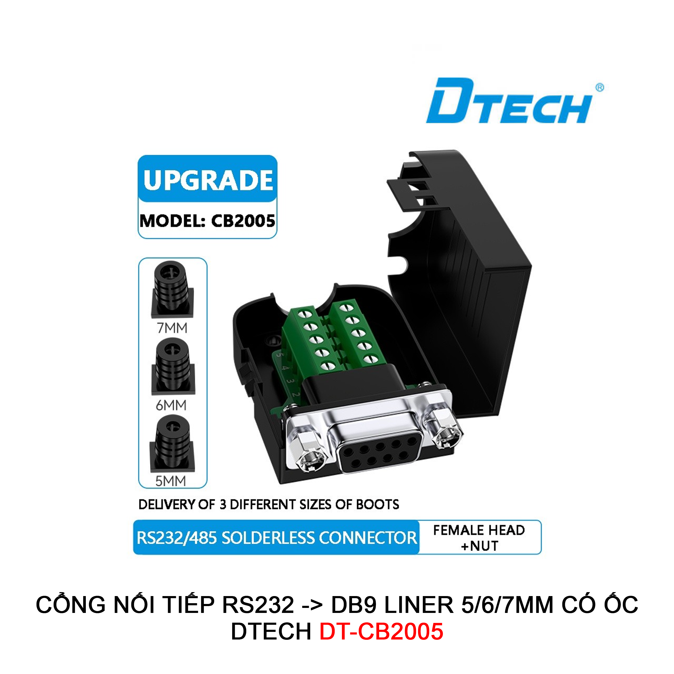 Cổng nối tiếp RS232 -> DB9 Liner 5/6/7mm có ốc DTECH DT-CB2005