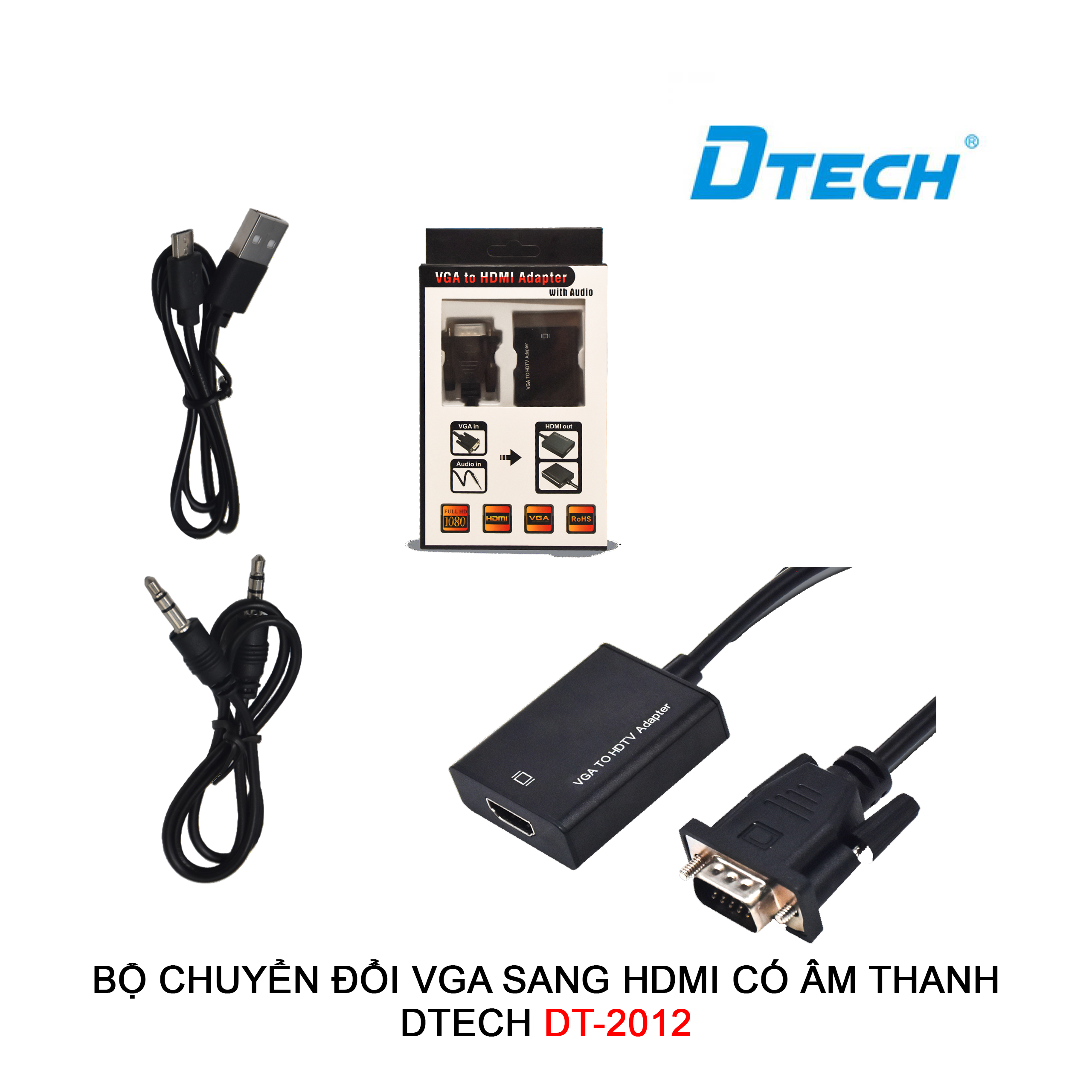 Bộ chuyển đổi VGA -> HDMI có âm thanh DTECH DT-2012