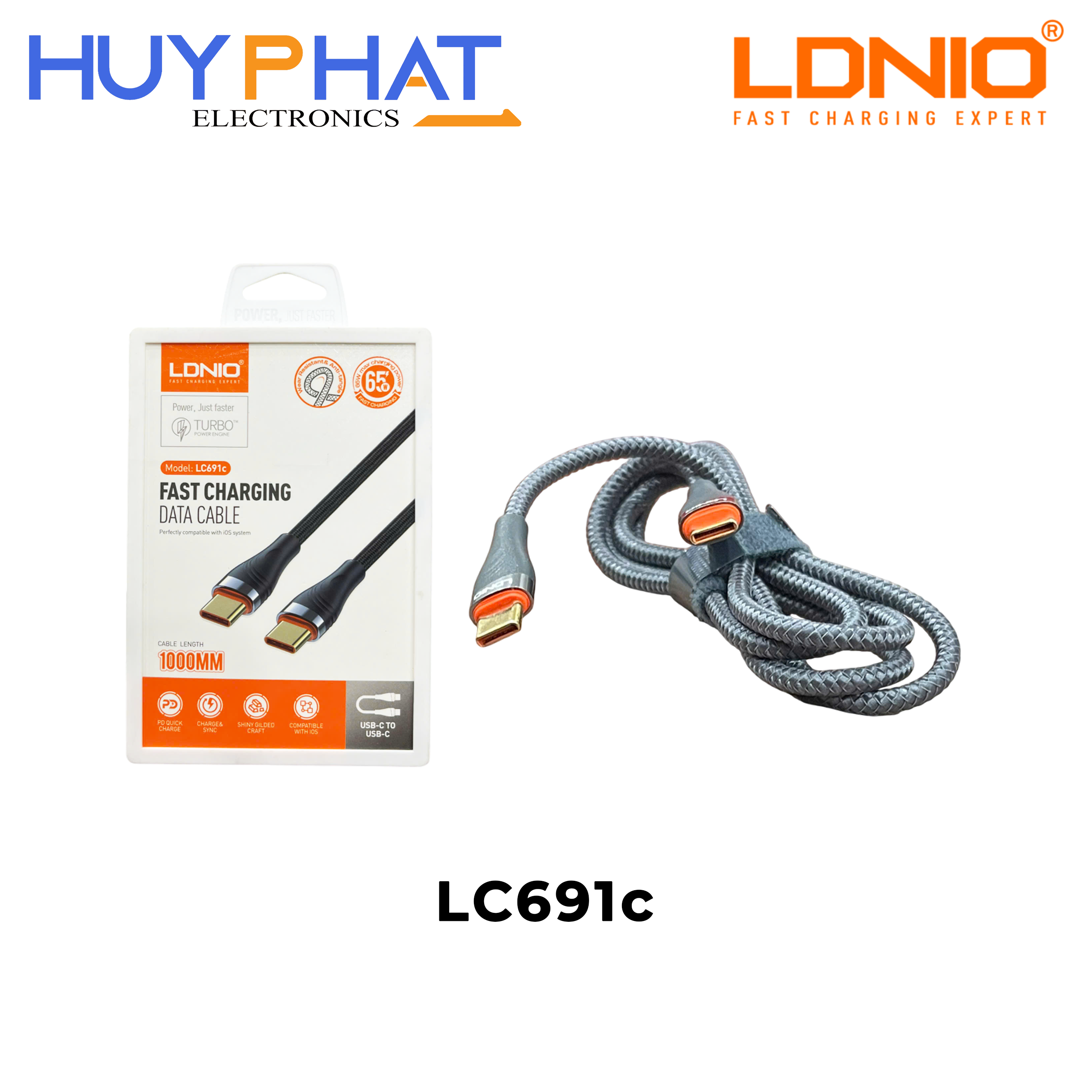 Cáp Type-C 65W màu xám dài 1M LDNIO LS691c