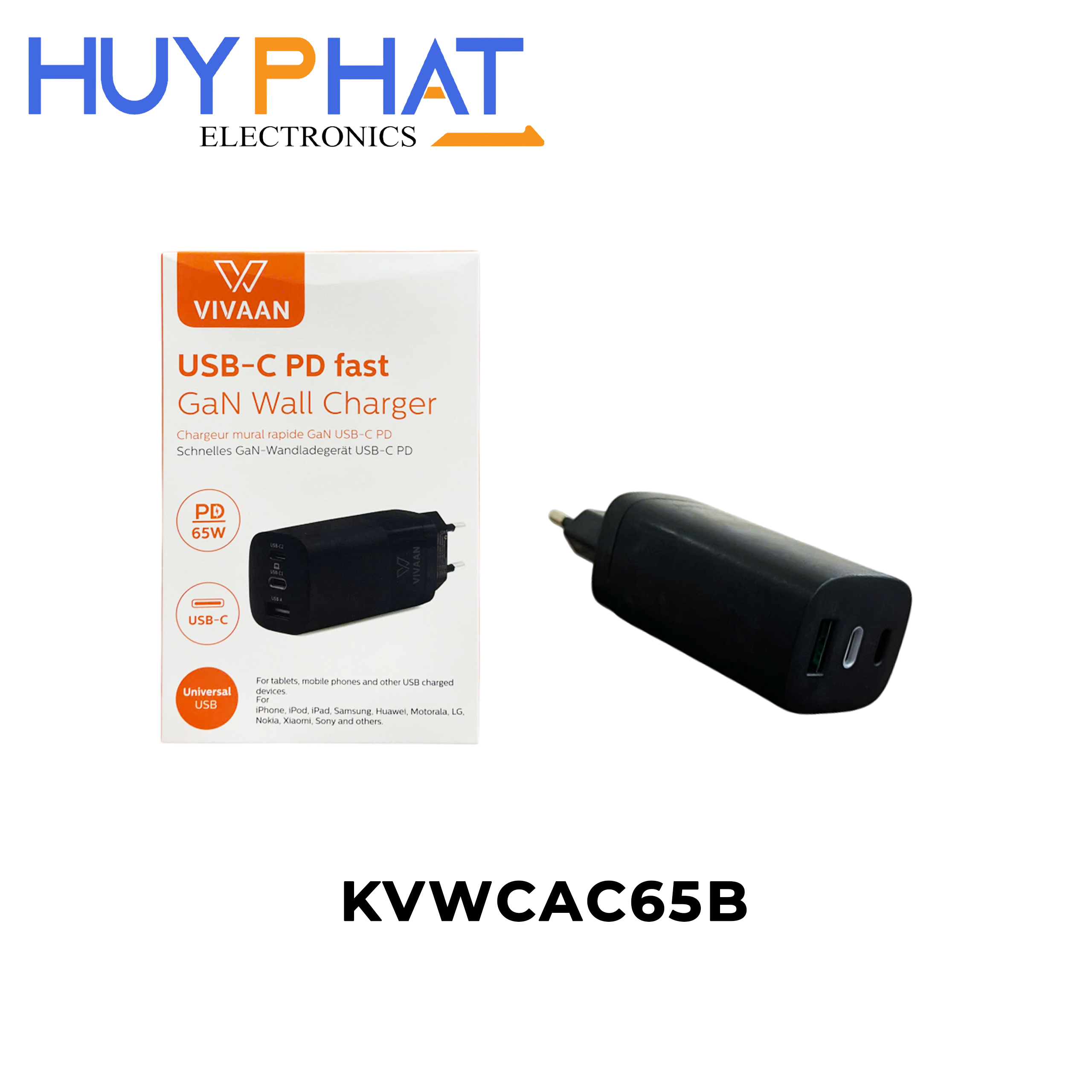 Cục sạc 3 cổng Type-C + USB VIVAAN KVWCAC65B