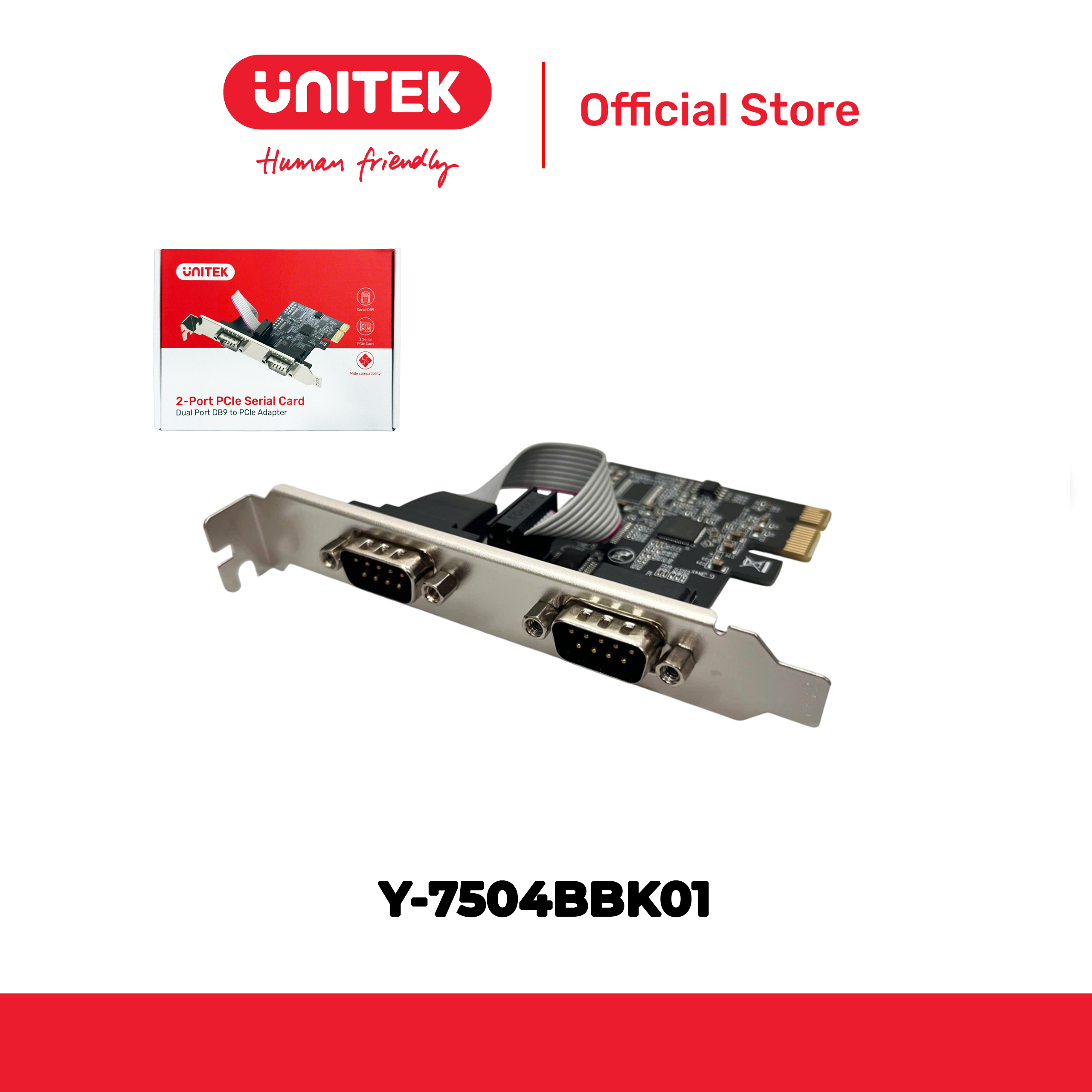 Card PCI-E 2 cổng RS-232 DB9 UNITEK Y-7504BBK01