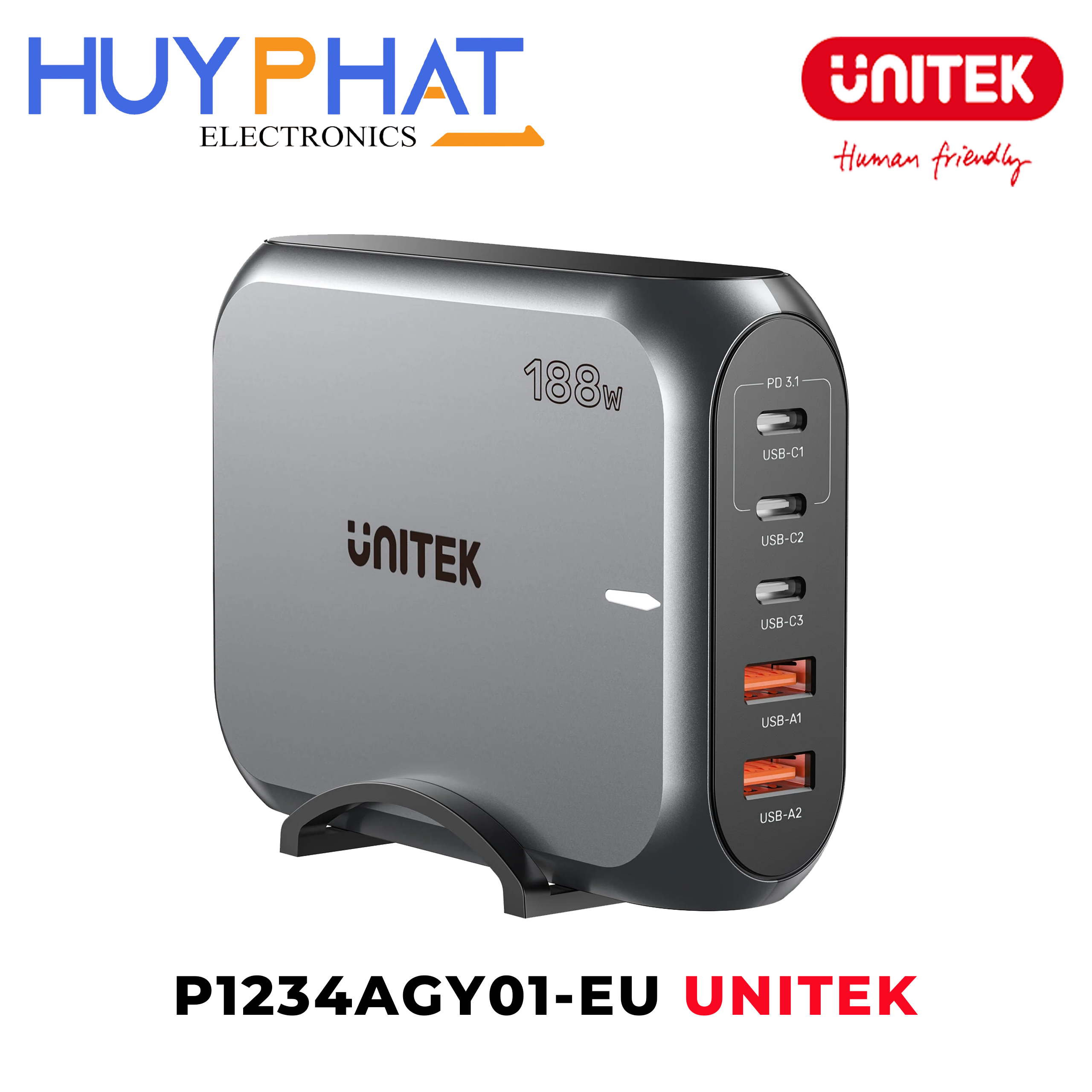 Dock sạc 2USB+3Type-C 188W UNITEK P1234AGY01-EU