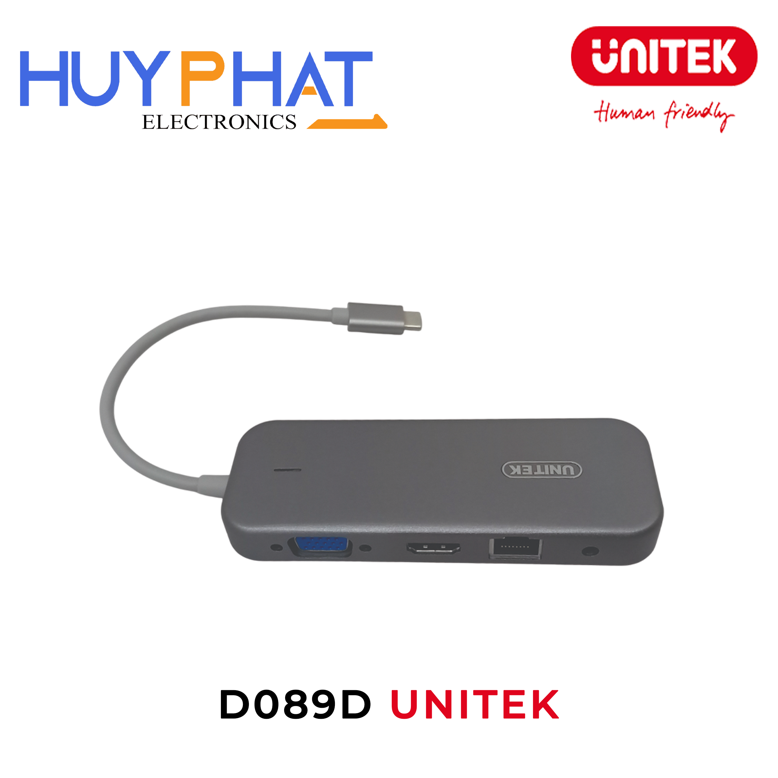Bộ chuyển đổi 7 cổng Type-C ->USB 3.0 + VGA + HDMI 4K@30Hz + LAN UNITEK D089D