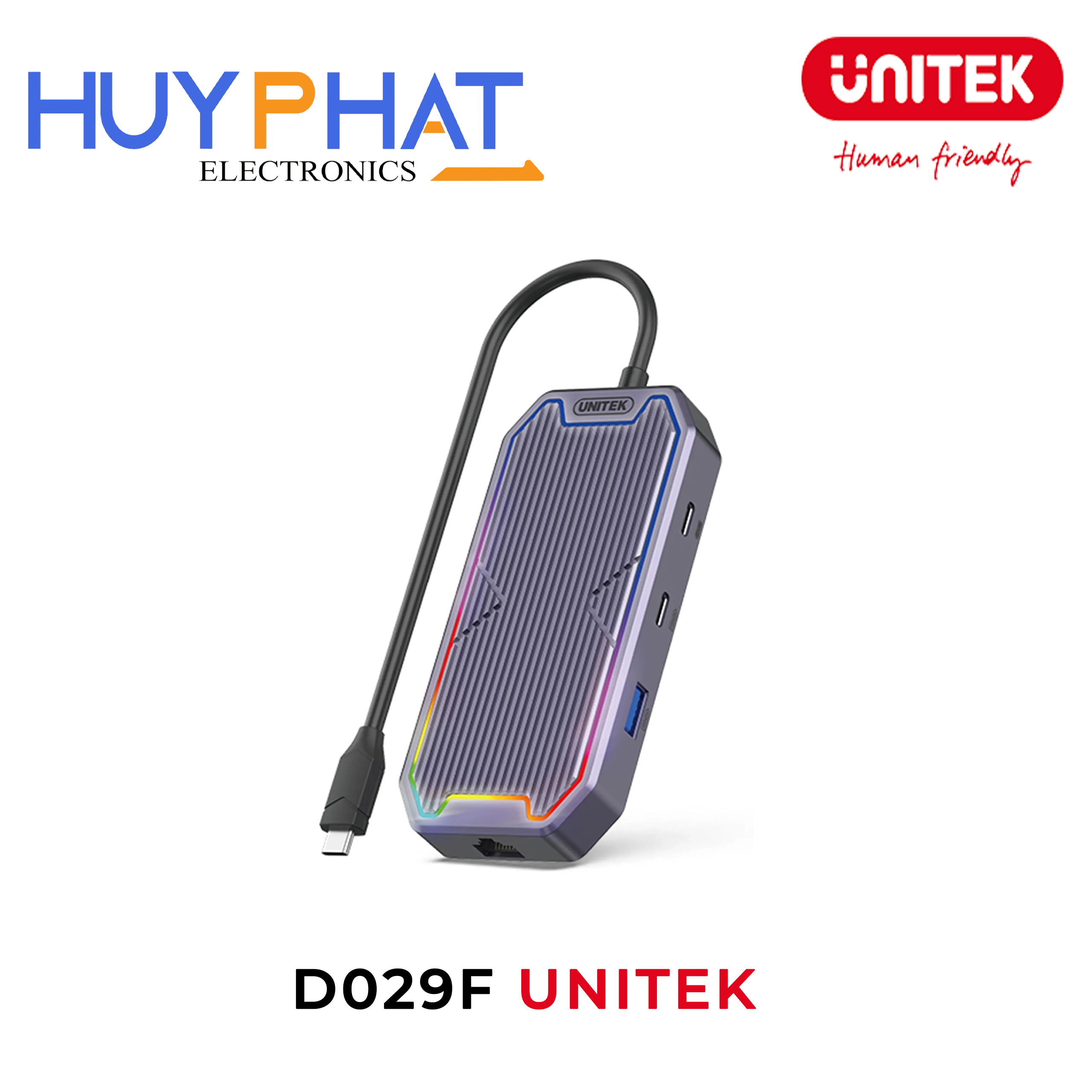 Bộ chuyển đổi 7 cổng Type-C ->USB + Type-C +HDMI 4K@60Hz + DP + RJ45 + PD100W UNITEK D029F