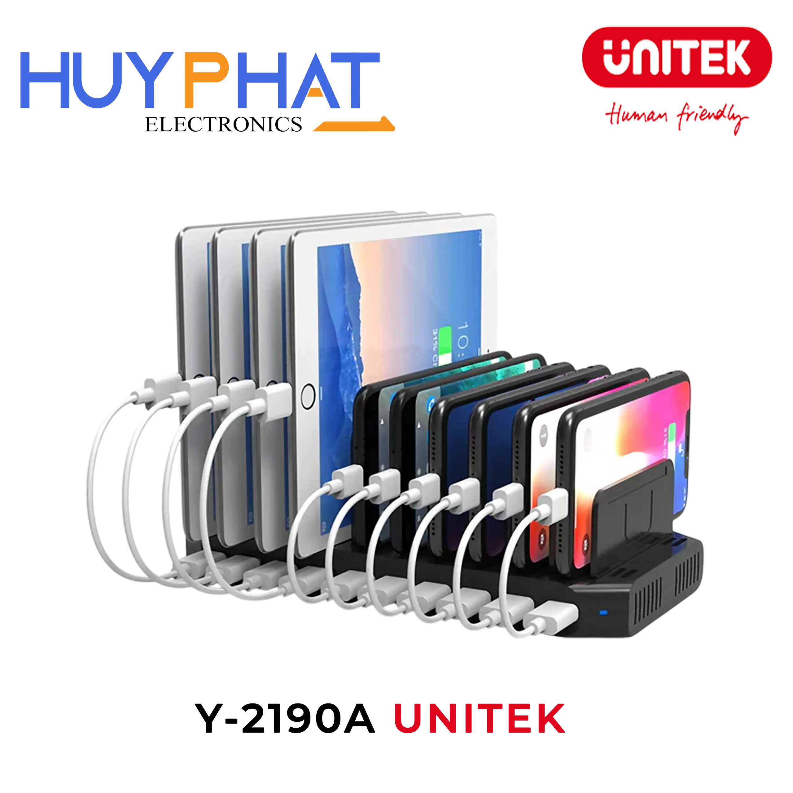 Trạm sạc USB 10 cổng  QC 3.0 96W UNITEK Y-2190A