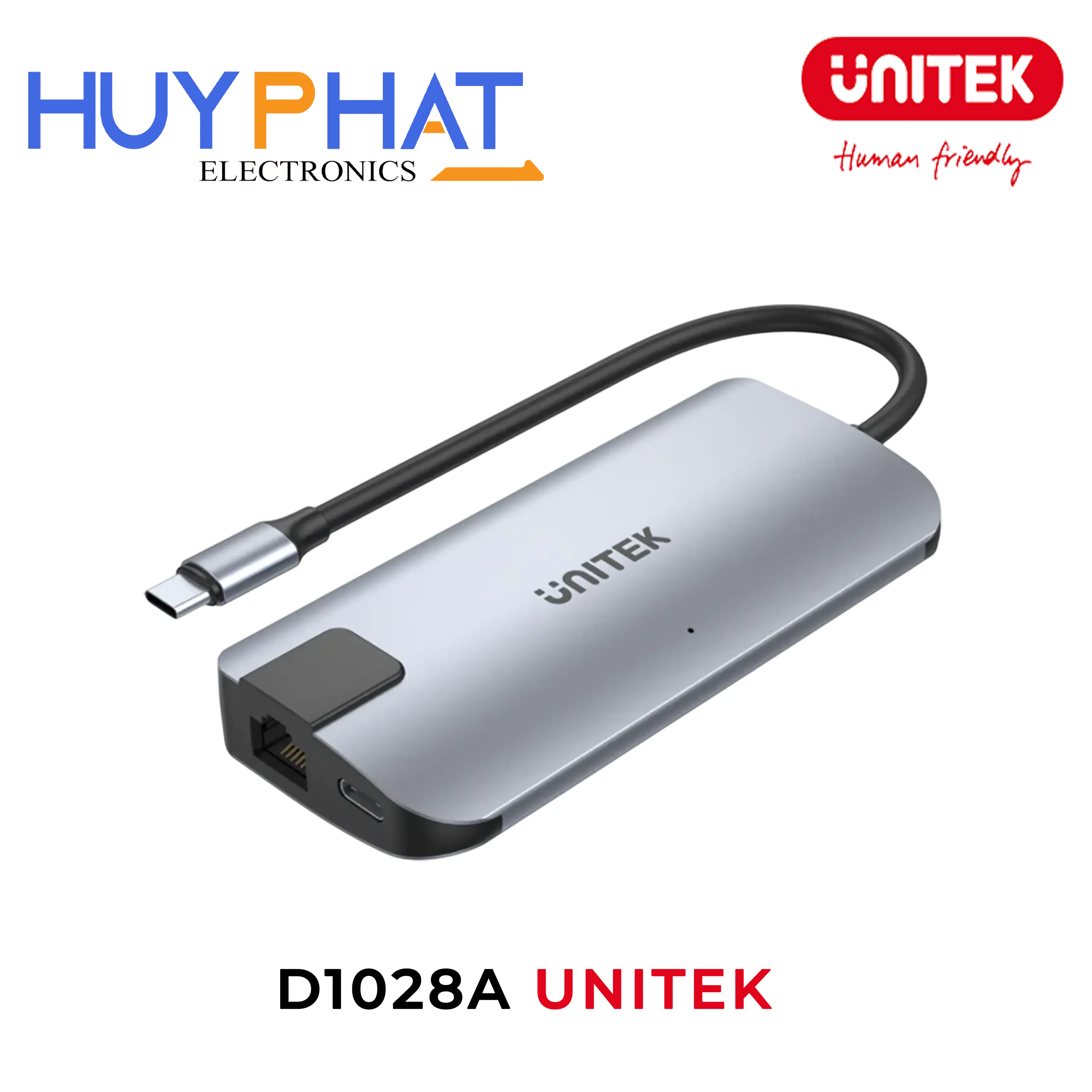 Bộ chuyển đổi 5 cổng Type-C -> USB 3.0 + HDMI 4K@60Hz + LAN + PD 100W UNITEK D1028A