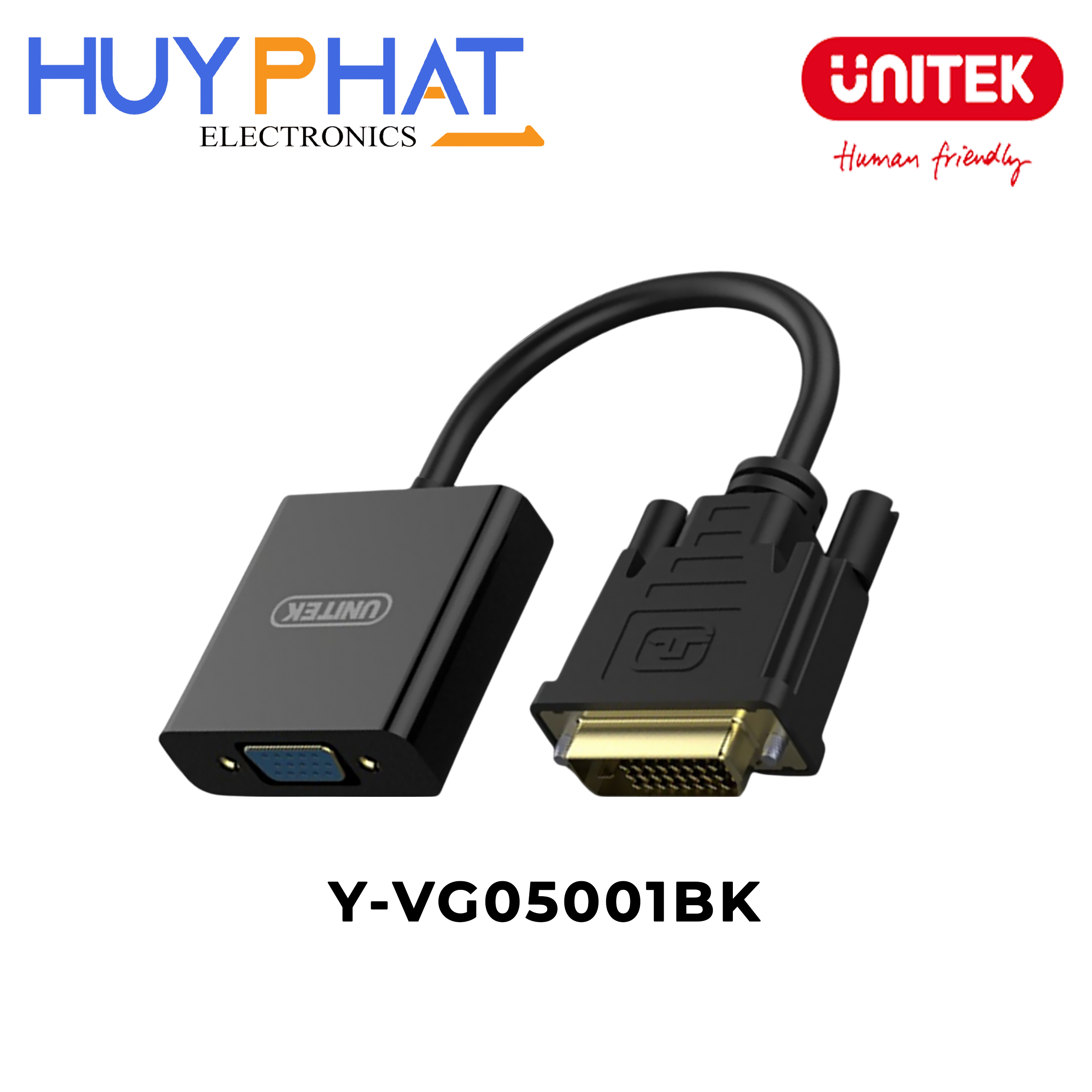 Cáp chuyển đổi DVI -> VGA 1080p@60Hz UNITEK Y-VG05001BK