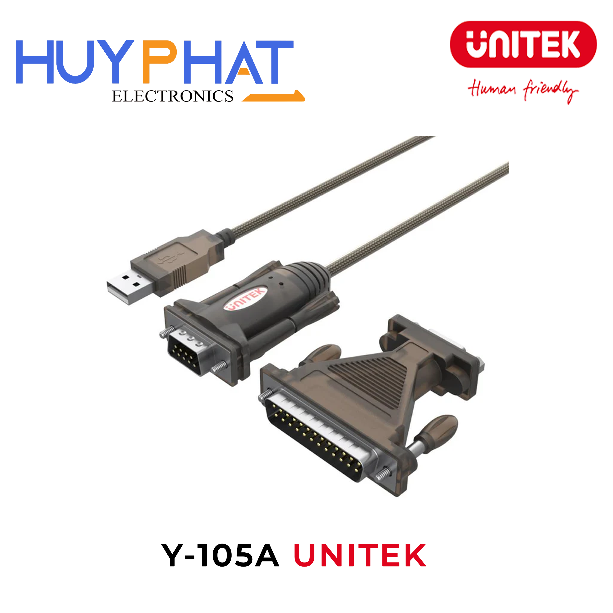 Cáp chuyển đổi USB -> RS232 nối tiếp với bộ chuyển đổi DB9F -> DB25M UNITEK Y-105A