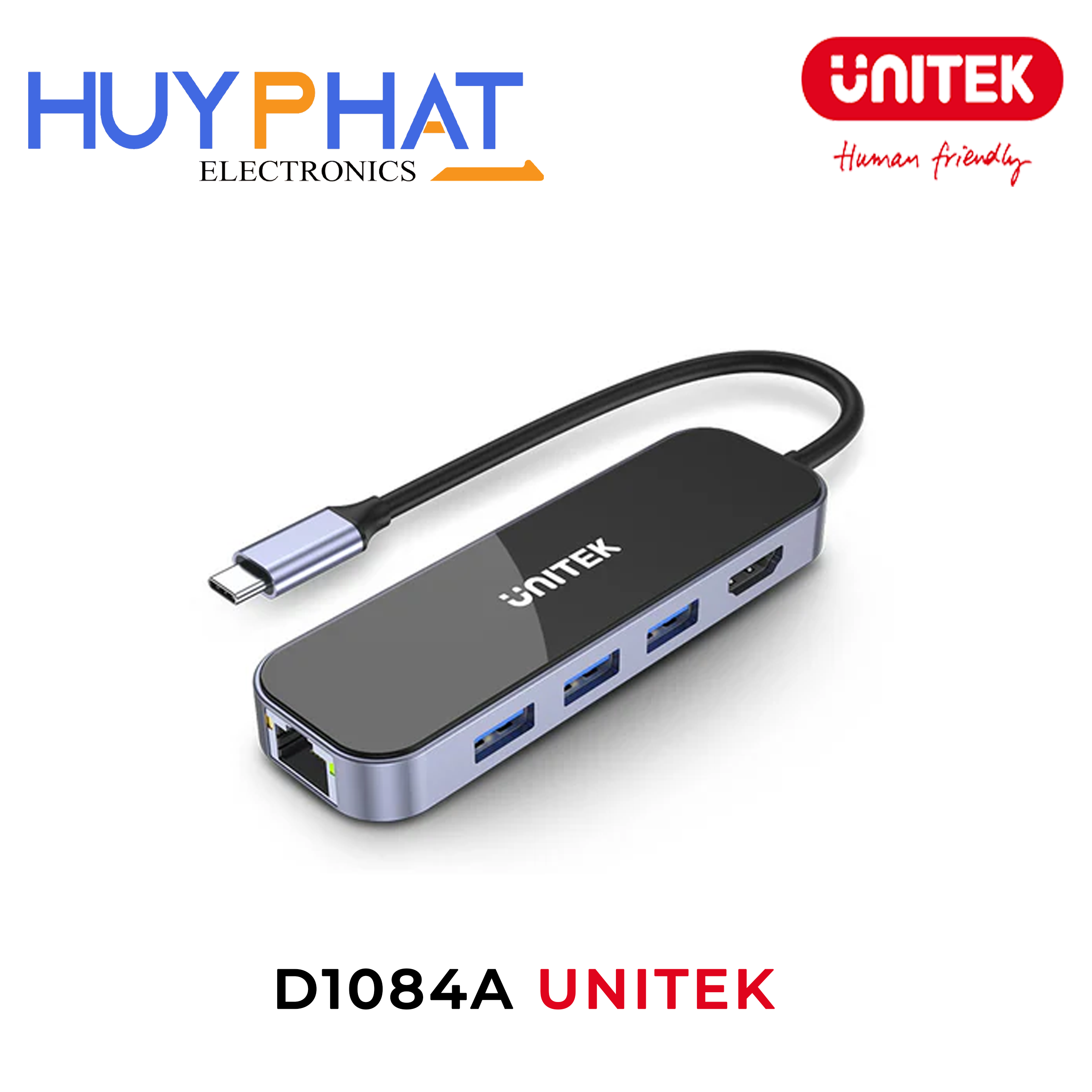 Bộ chuyển đổi 6 cổng Type-C -> USB + LAN + HDMI 4K@60Hz + PD 100W UNITEK D1084A