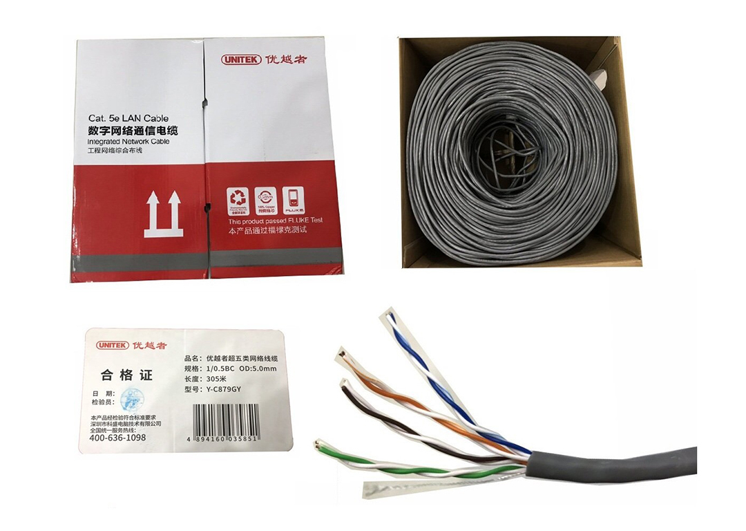 Cáp Cat5e UTP 0.5BC OD5.0mm dài 305m UNITEK Y-C879GY