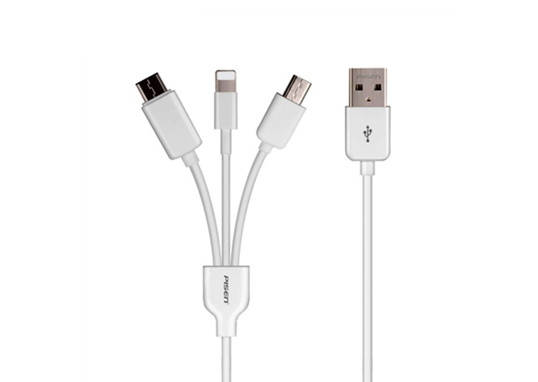 Cáp 3 trong 1 USB -> Type-C + Lightning + MicroUSB dài 1.2M PISEN AP07-1200