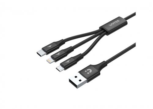 CÁP USB -> TYPE-C + MICRO USB + LIGHTNING 2.4A UNITEK (C4049BK)