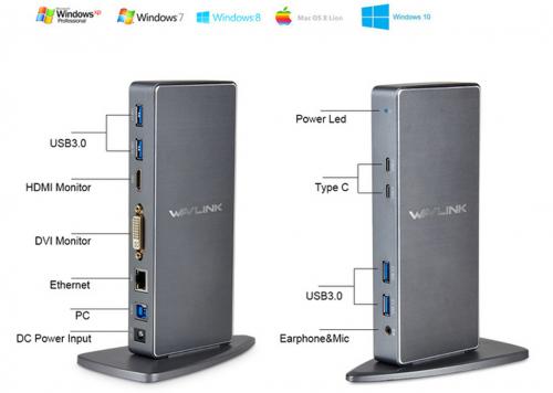 WAVLINK DOCK 4 USB 3.0 + 2 TYPE-C + HDMI + DVI (WL-UG39DK7)